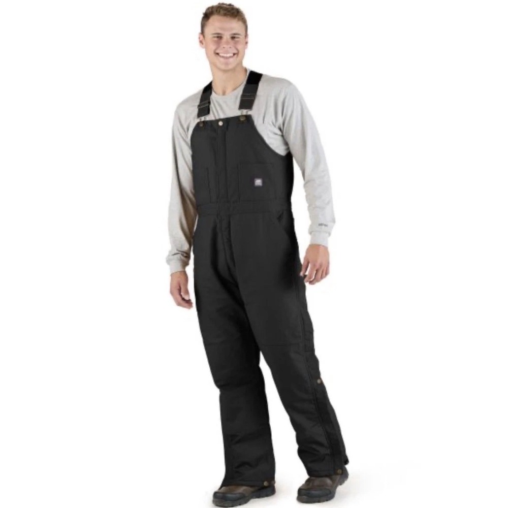 Berne Mens Insulated Duck Fabric Work Bib Overalls Black Quilted Lining NWT 4XL